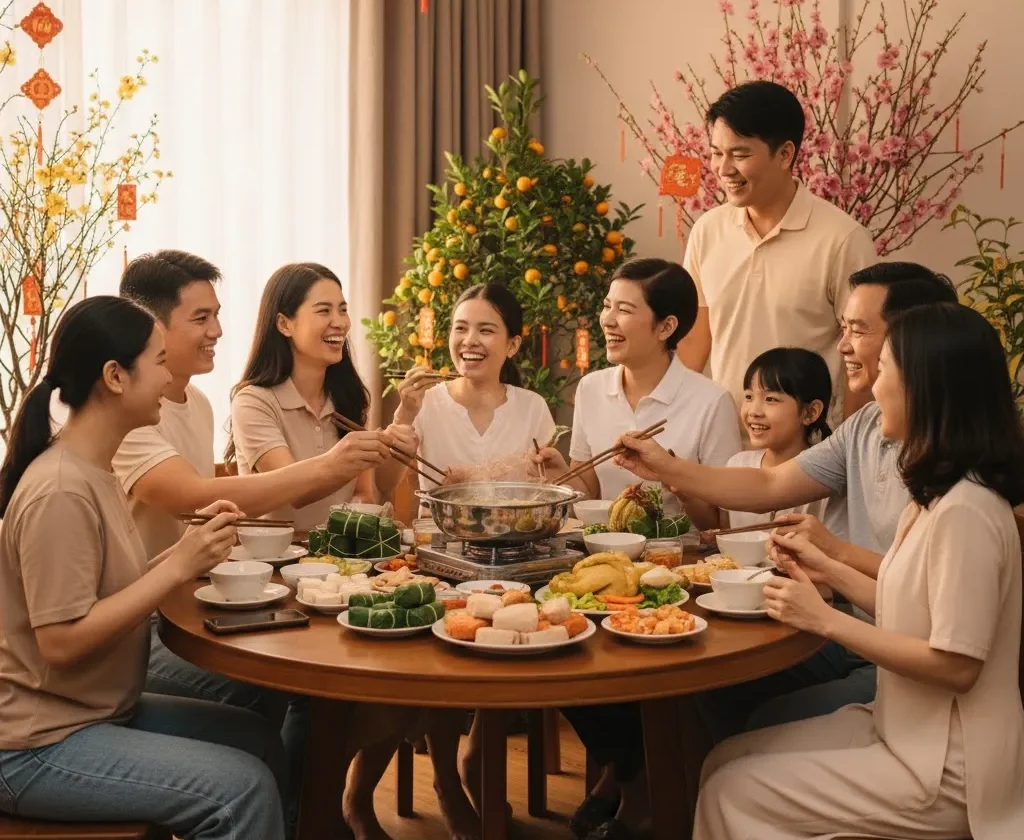 Hạnh phúc nhất là được quây quần bên bữa cơm gia đình sau một năm làm việc vất vả