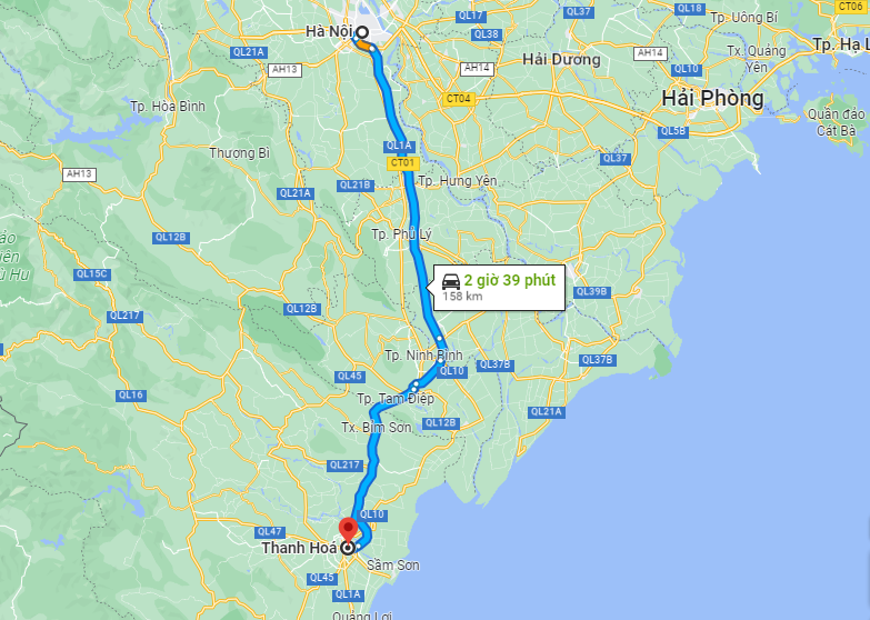 Từ Hà Nội đi Thanh Hoá là 158km