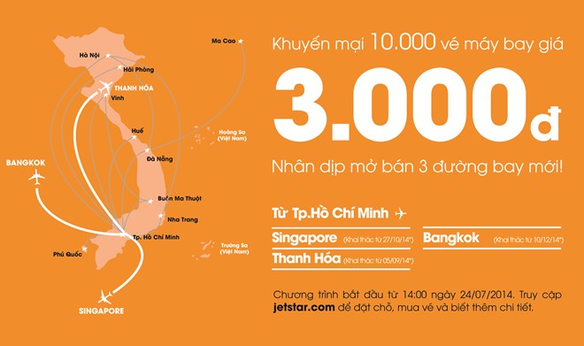 Jetstar tung 10.000 vé khuyến mãi giá sốc 3.000