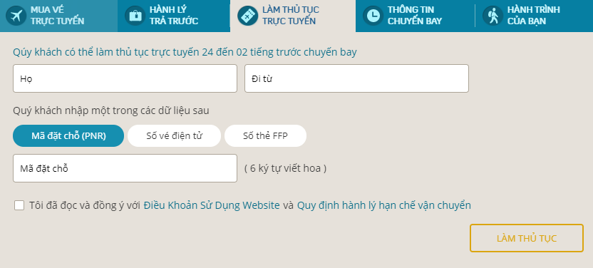 Check-in trực tuyến Vietnam Airlines