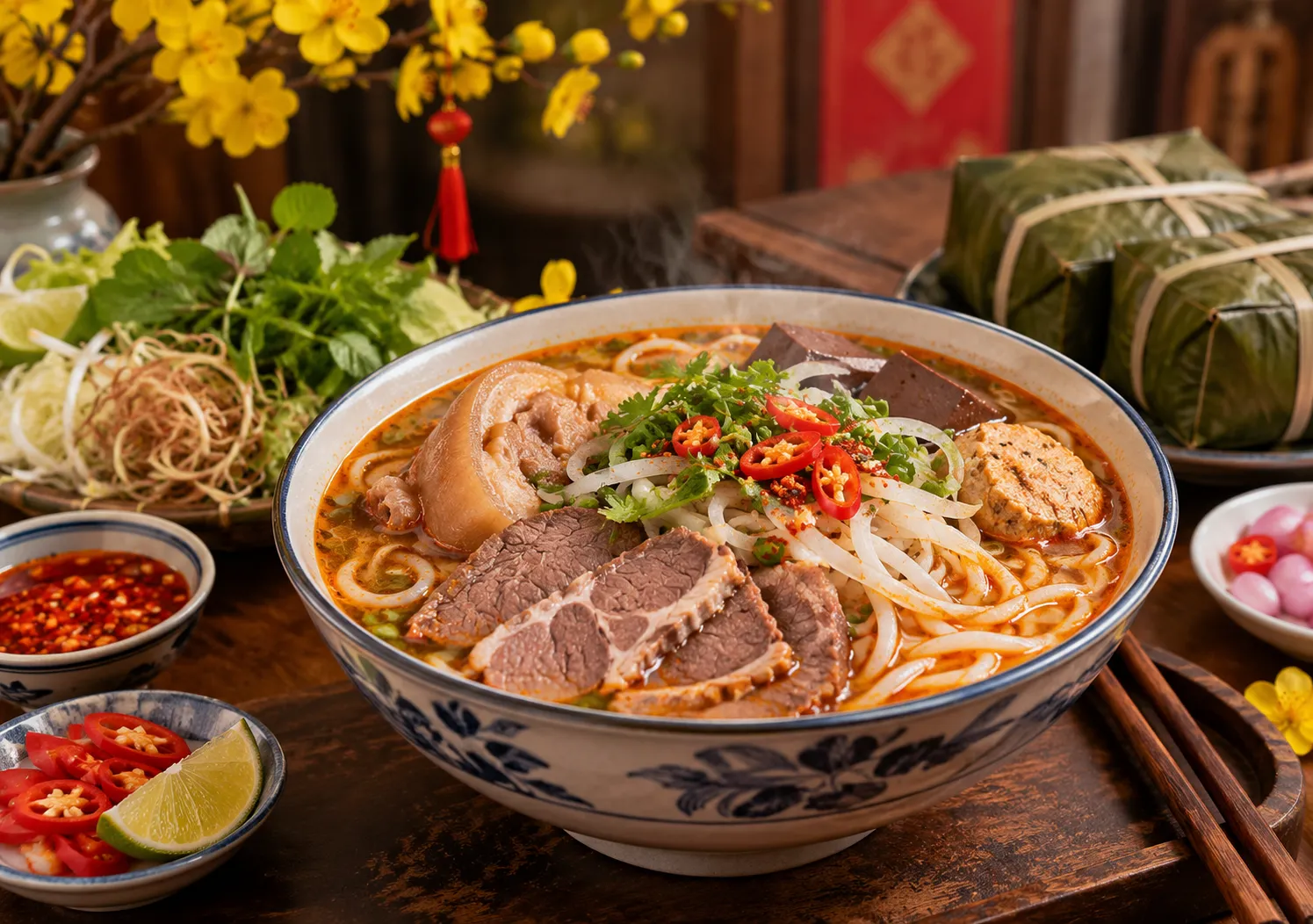 Một tô bún bò Huế cay nồng là cảm nhận được hương vị quê hương đậm đà