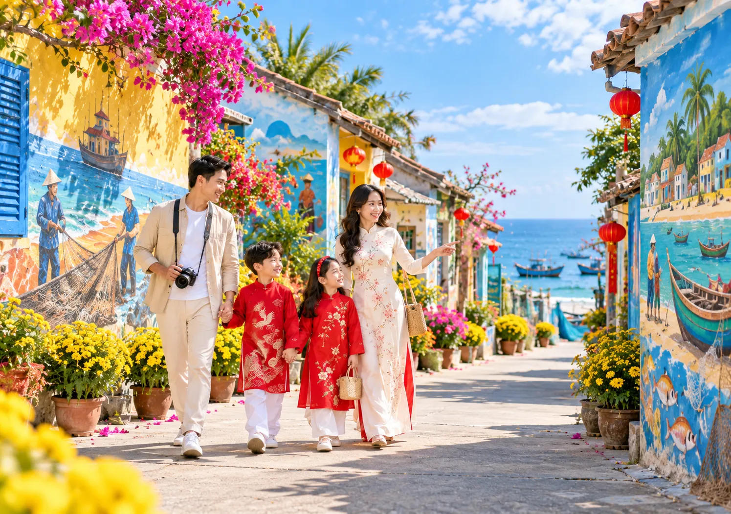 Làng bức họa Tam Thanh là địa điểm check-in nổi tiếng thu hút nhiều khách du lịch