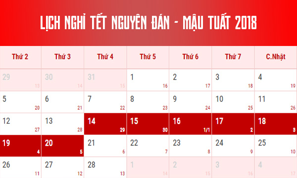 Lịch nghỉ Tết năm nay