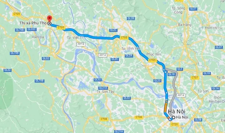 Khoảng cách từ Hà Nội đến Phú Thọ bao nhiêu km?