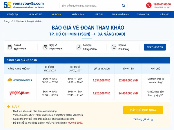 Bảng giá vé máy bay đoàn đi Đà Nẵng ưu đãi chiết khấu cao tại vemaybay5s com