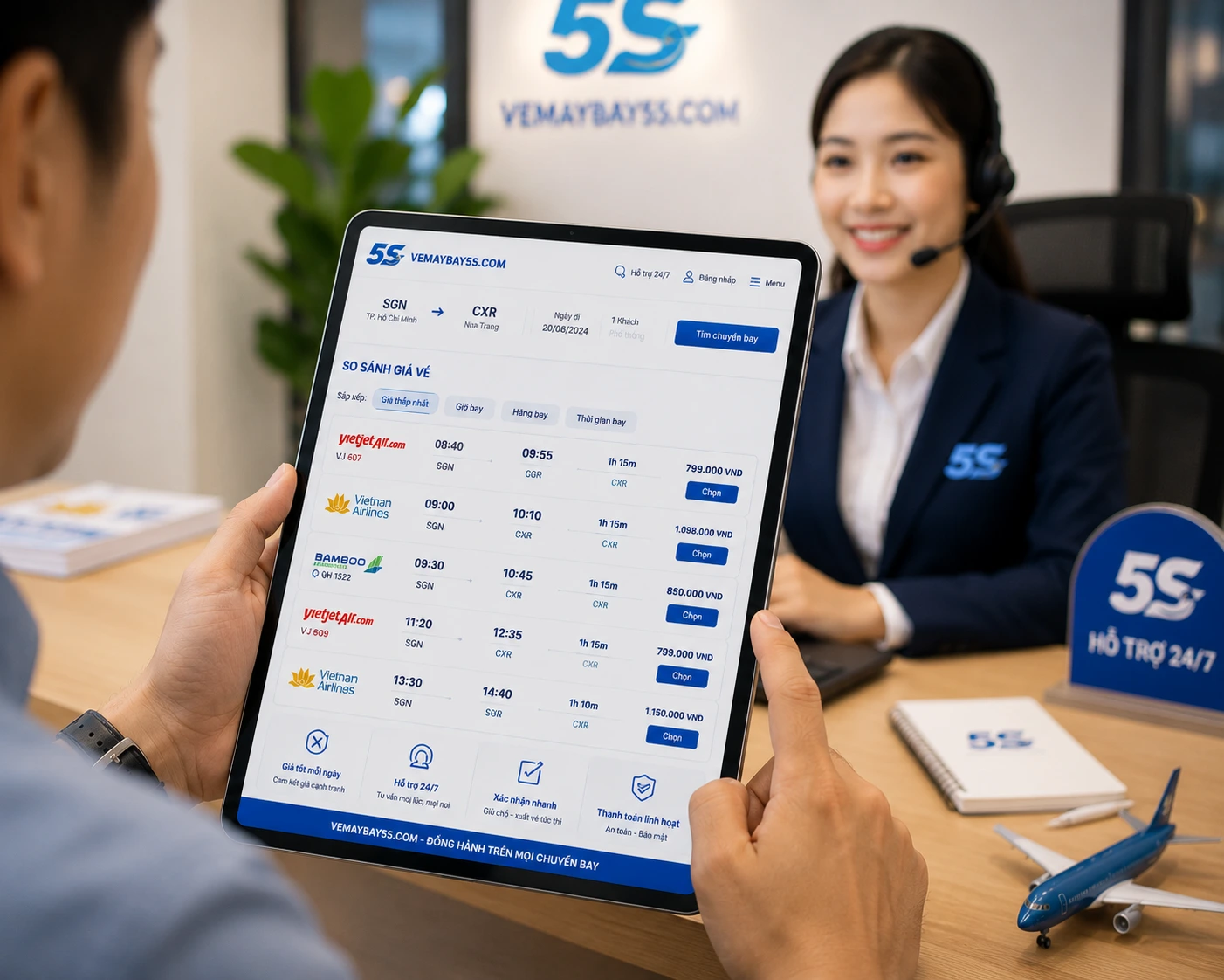 Giao diện tra cứu lịch bay và hỗ trợ đặt vé máy bay trực tuyến minh bạch tại vemaybay5s.com